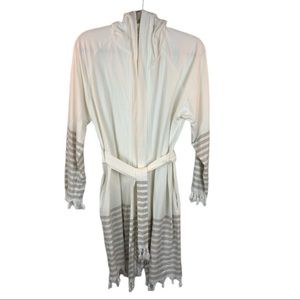 OTTO Bamboo Cardigan With Tie White & Grey Stripes